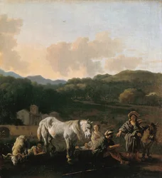 Bauern und ein weißes Pferd
